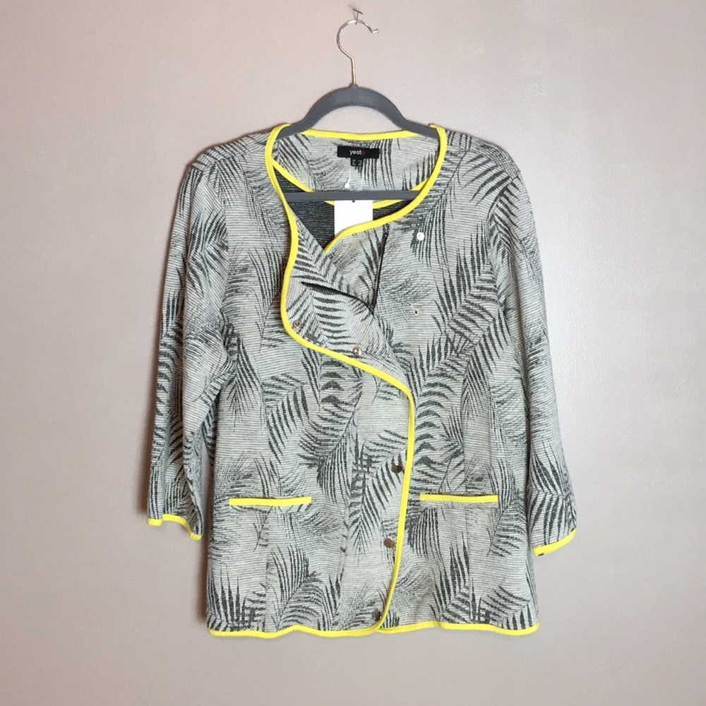 Yesta Palm Patterned Cotton Blend Knit Jacket NWT